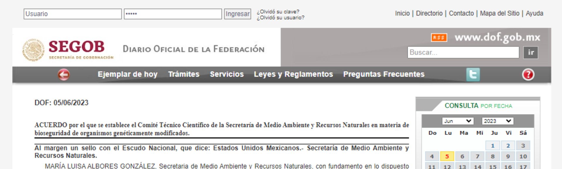 DOF - Comité Científico